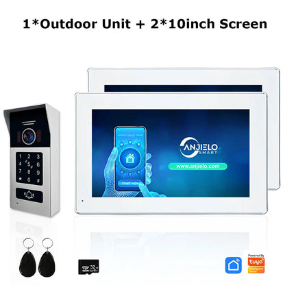 Anjielo Smart 1080P 7/10 Inch Touch Monitor with RFID Card Access Control System for Home Villa 2 Line Video Intercom Doorbell Kit