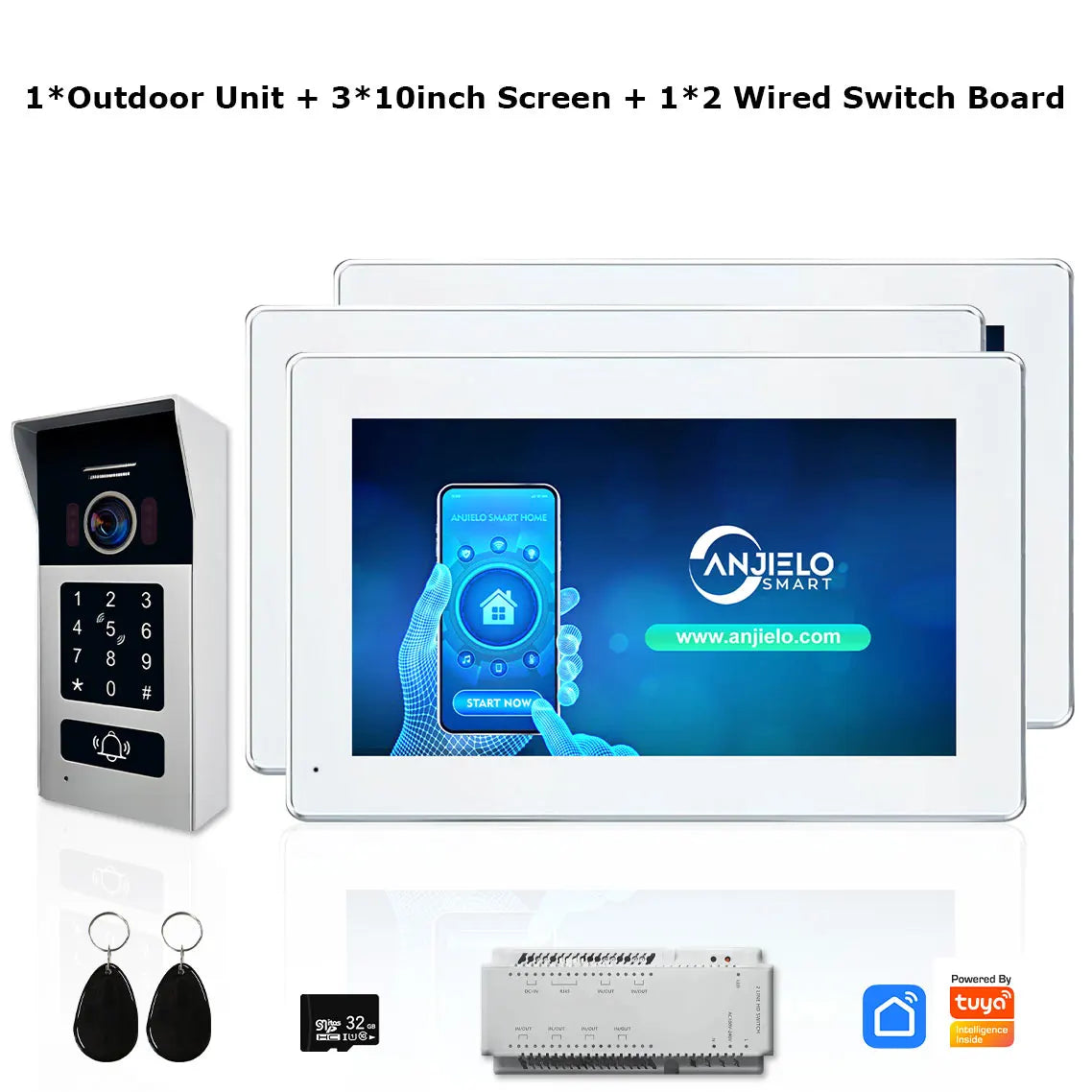 Anjielo Smart 1080P 7/10 Inch Touch Monitor with RFID Card Access Control System for Home Villa 2 Line Video Intercom Doorbell Kit