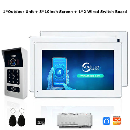 Anjielo Smart 1080P 7/10 Inch Touch Monitor with RFID Card Access Control System for Home Villa 2 Line Video Intercom Doorbell Kit
