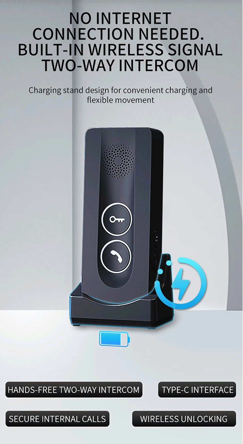 Anjielo intelligent wireless signal two-way intercom Type-c interface charging up to 500 meters far strong penetration wireless video intercom kit