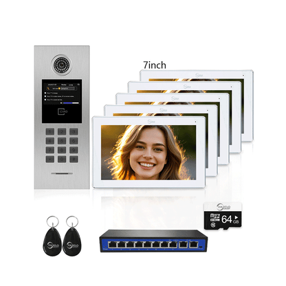 Anjielo Tuya Smart Video Intercom System 7 Inch IP Video Intercom Phone for Apartment Building Security Home Access Control System with Numeric Keypad and IC Card for 1-999 Individual Units