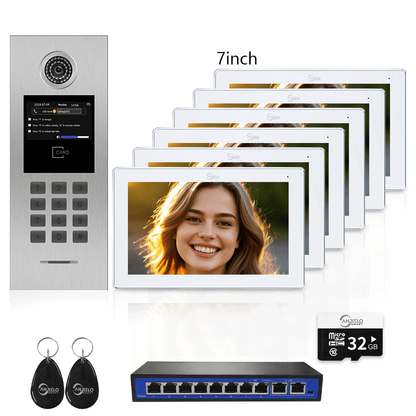 Anjielo Tuya Smart Video Intercom System 7 Inch IP Video Intercom Phone for Apartment Building Security Home Access Control System with Numeric Keypad and IC Card for 1-999 Individual Units