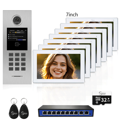 Anjielo Tuya Smart Video Intercom System 7 Inch IP Video Intercom Phone for Apartment Building Security Home Access Control System with Numeric Keypad and IC Card for 1-999 Individual Units