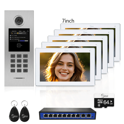 Anjielo Tuya Smart Video Intercom System 7 Inch IP Video Intercom Phone for Apartment Building Security Home Access Control System with Numeric Keypad and IC Card for 1-999 Individual Units