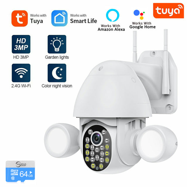 Anjielo Motion Detection Color Night Vision Auto Tracking WiFi Pan-Tilt 360° View 3MP Security Camera for Home Security
