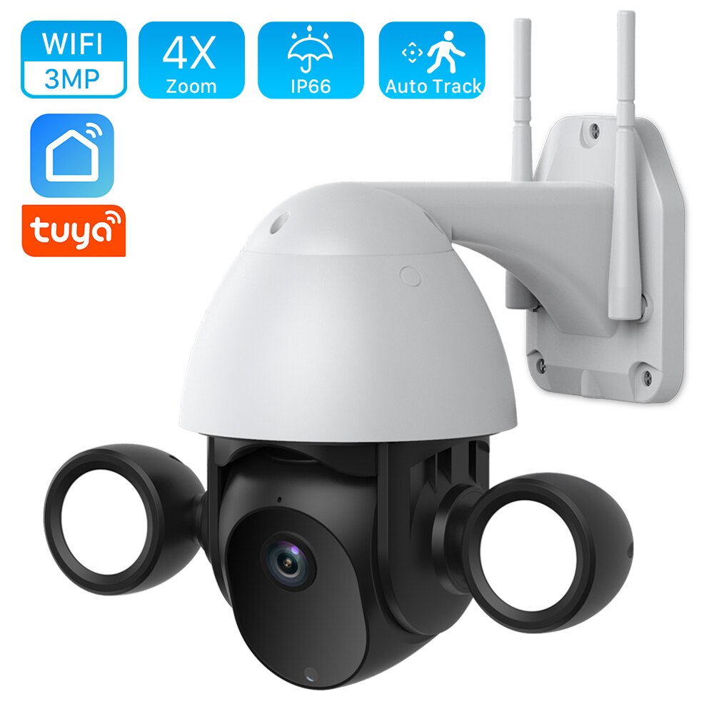 Anjielo 3MP Tuya Color Night Vision Home Security Camera WiFi Camera Outdoor 30m Auto Tracking Photo Alarm PTZ IP Camera