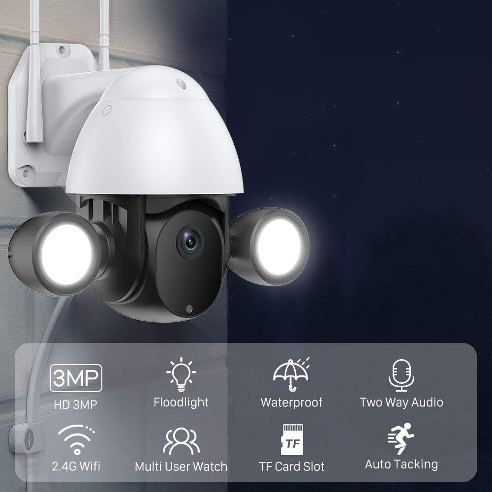 Anjielo 3MP Tuya Color Night Vision Home Security Camera WiFi Camera Outdoor 30m Auto Tracking Photo Alarm PTZ IP Camera