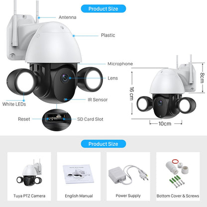 Anjielo 3MP Tuya Color Night Vision Home Security Camera WiFi Camera Outdoor 30m Auto Tracking Photo Alarm PTZ IP Camera