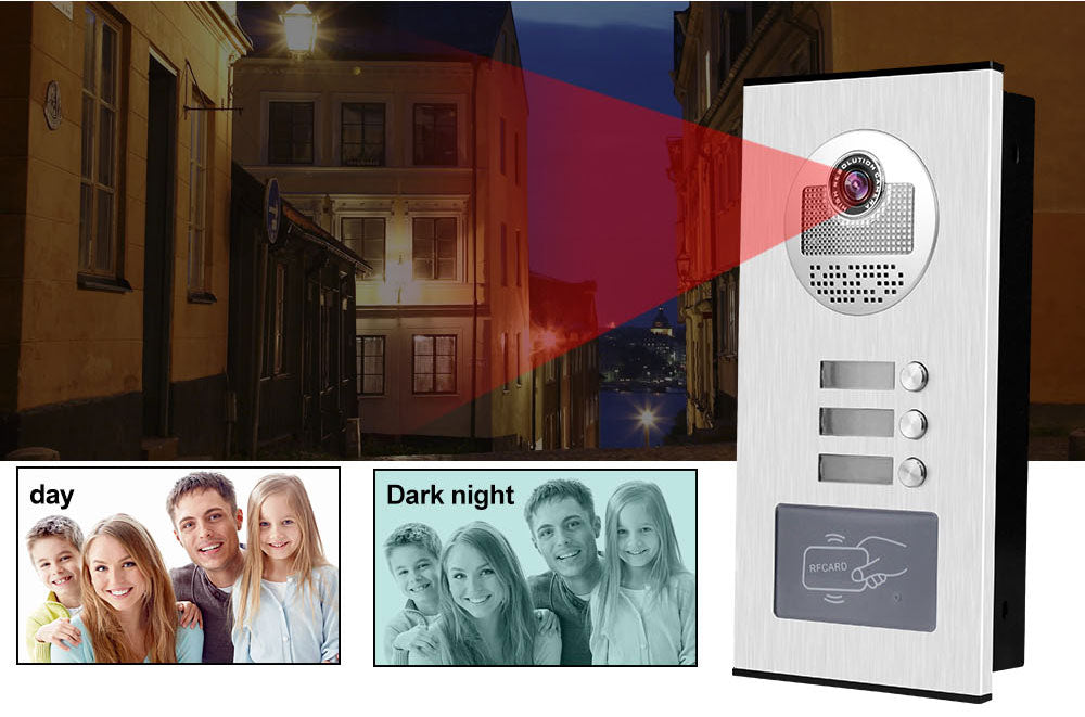 Anjielo 700TVL outdoor infrared night vision camera with RFID access control is suitable for video intercom systems in 2/3/4/6/8/10/12-unit apartments and villas.