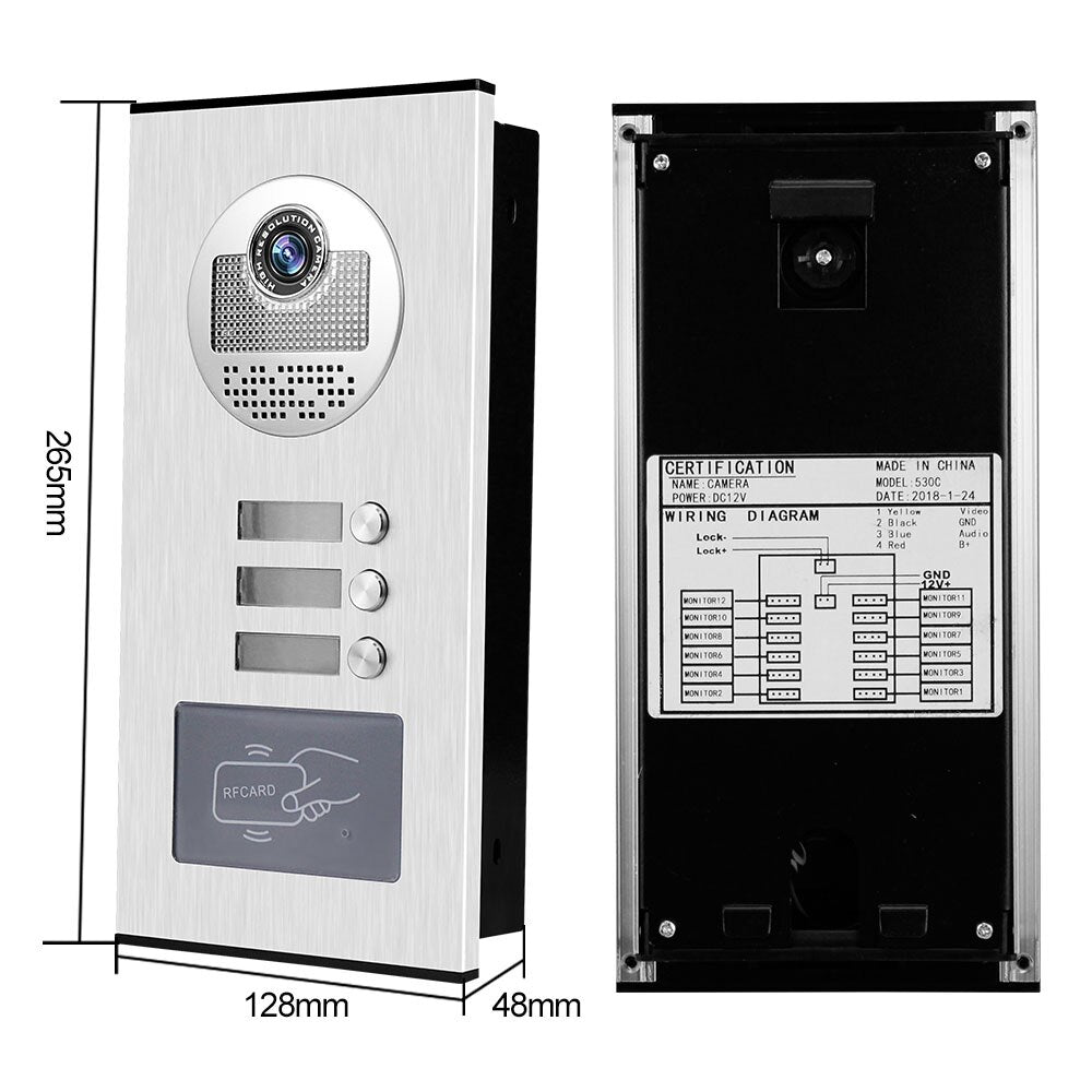 Anjielo 700TVL outdoor infrared night vision camera with RFID access control is suitable for video intercom systems in 2/3/4/6/8/10/12-unit apartments and villas.