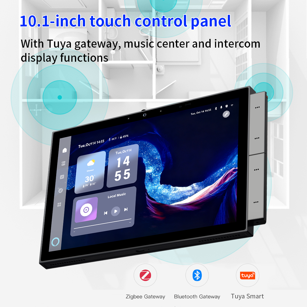 AnjieloSmart Latest Tuya Smart Home Automation Built-in Alexa Voice 10.1 Inch Display In-Wall Mount Central Control Switch Panel with Zigbee Hub Gateway for Home