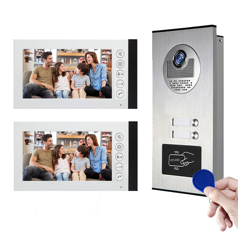 Anjielo Smart 4 Wired Video Multi-family Apartment Intercom System,2/3/4/6/8/10/12 Units 7 inch Monitor Video Door Phone Kit,Indoor Outdoor Video Doorbell, ID Card Unlock, 2 Way Audio for Home and Villa