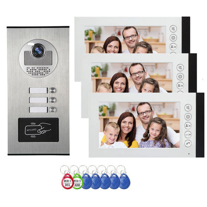 Anjielo Smart 4 Wired Video Multi-family Apartment Intercom System,2/3/4/6/8/10/12 Units 7 inch Monitor Video Door Phone Kit,Indoor Outdoor Video Doorbell, ID Card Unlock, 2 Way Audio for Home and Villa