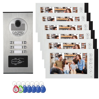 Anjielo Smart 4 Wired Video Multi-family Apartment Intercom System,2/3/4/6/8/10/12 Units 7 inch Monitor Video Door Phone Kit,Indoor Outdoor Video Doorbell, ID Card Unlock, 2 Way Audio for Home and Villa