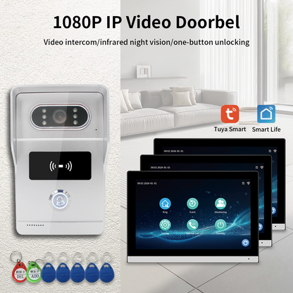 AnjieloSmart Newest 1080P Waterproof Video Doorbell Night Vision with Motion Detection IP Video Intercom System for Multi-Apartment