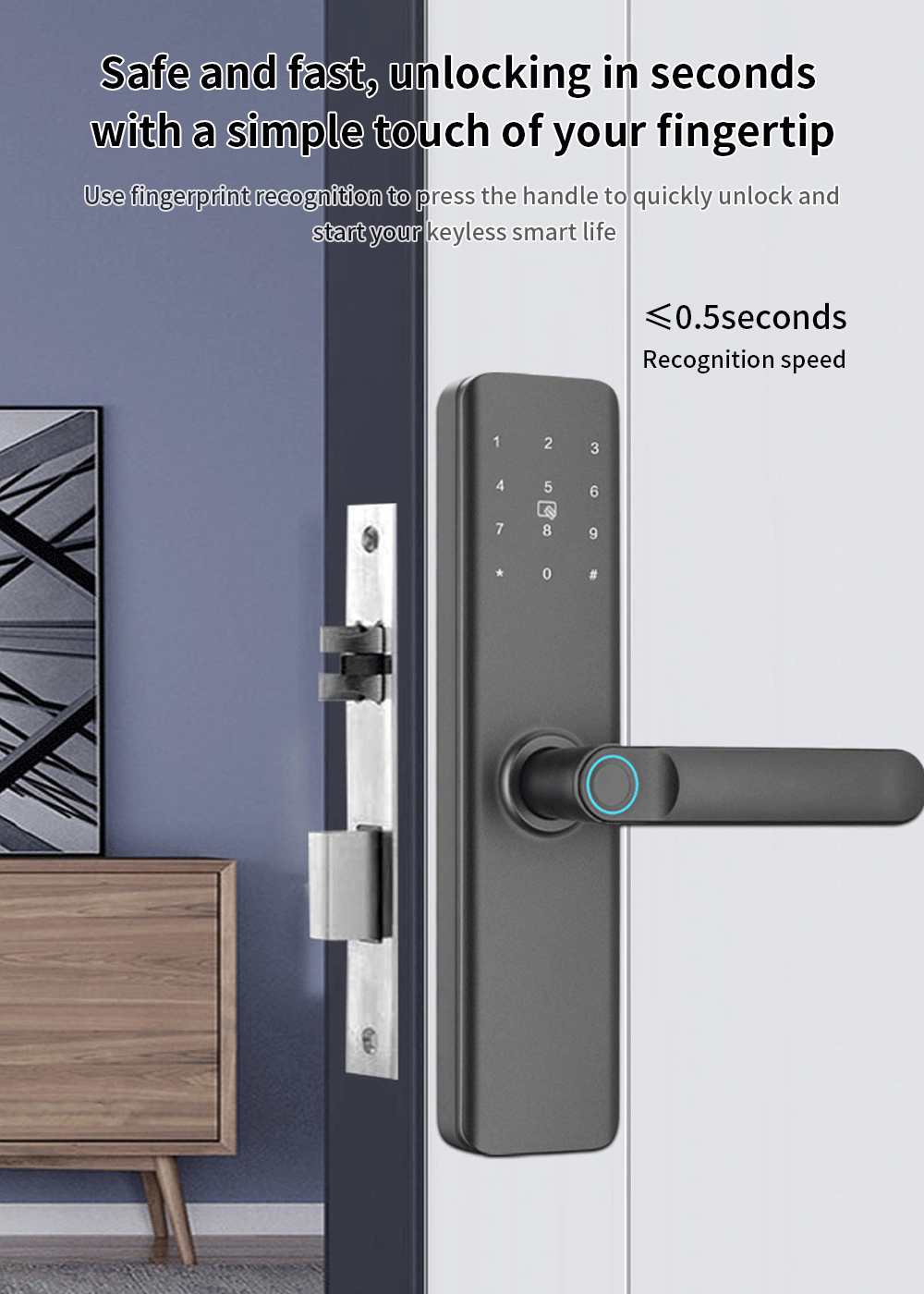 AnjieoSmart Quiet Smart Lock - Fingerprint Entry, Won't Wake Family, with Tamper Alert & Emergency USB Power