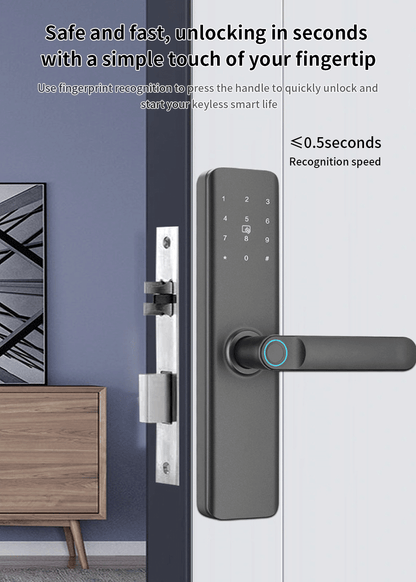 AnjieoSmart Quiet Smart Lock - Fingerprint Entry, Won't Wake Family, with Tamper Alert & Emergency USB Power