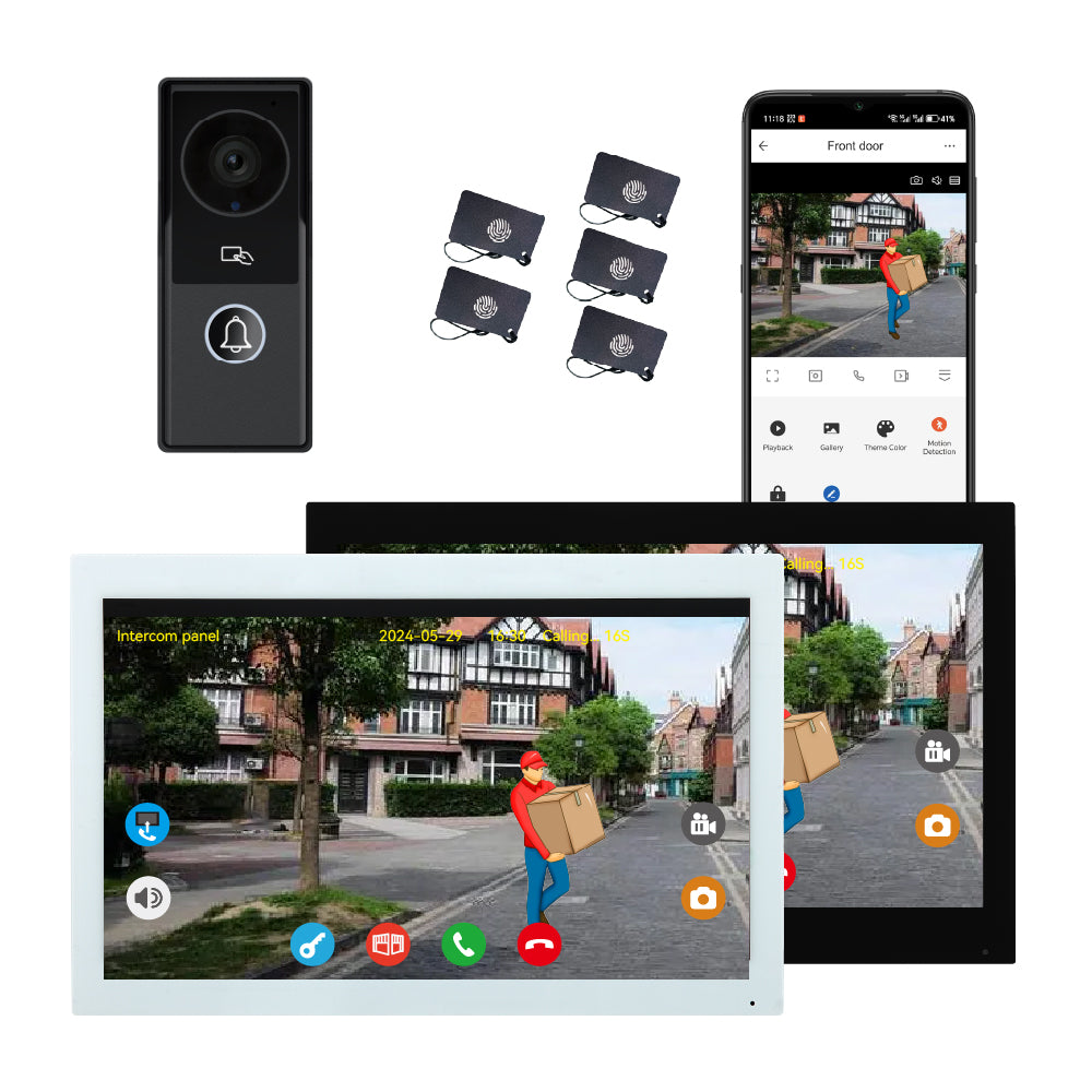 Anjielo 7 inch or 10 inch 1024x600 pixel IPS touch screen carries micro SD card with a 10-level, up to 512GB 2-wire digital video intercom kit