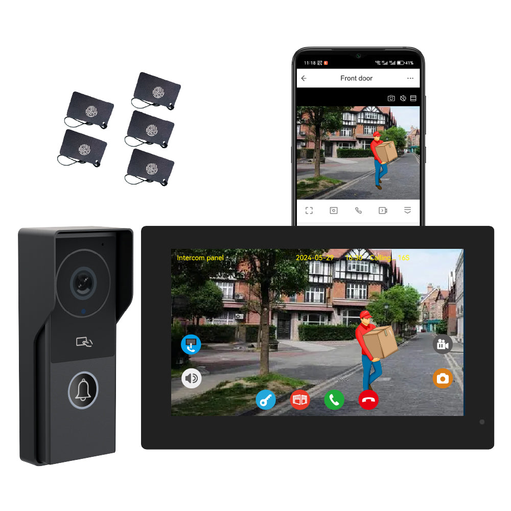 Anjielo 7 inch or 10 inch 1024x600 pixel IPS touch screen carries micro SD card with a 10-level, up to 512GB 2-wire digital video intercom kit