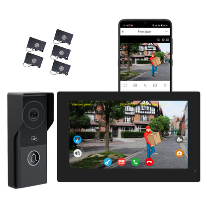 Anjielo 7 inch or 10 inch 1024x600 pixel IPS touch screen carries micro SD card with a 10-level, up to 512GB 2-wire digital video intercom kit