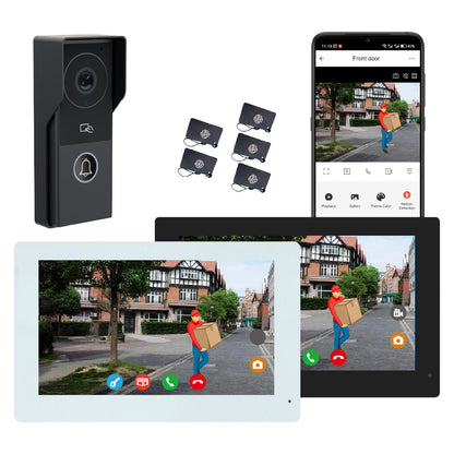 Anjielo 7 inch or 10 inch 1024x600 pixel IPS touch screen carries micro SD card with a 10-level, up to 512GB 2-wire digital video intercom kit