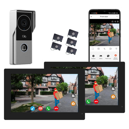 Anjielo 7 inch or 10 inch 1024x600 pixel IPS touch screen carries micro SD card with a 10-level, up to 512GB 2-wire digital video intercom kit