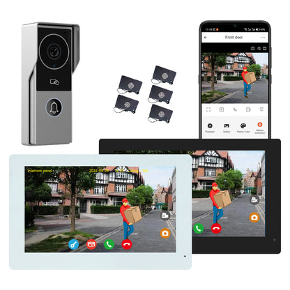 Anjielo 7 inch or 10 inch 1024x600 pixel IPS touch screen carries micro SD card with a 10-level, up to 512GB 2-wire digital video intercom kit