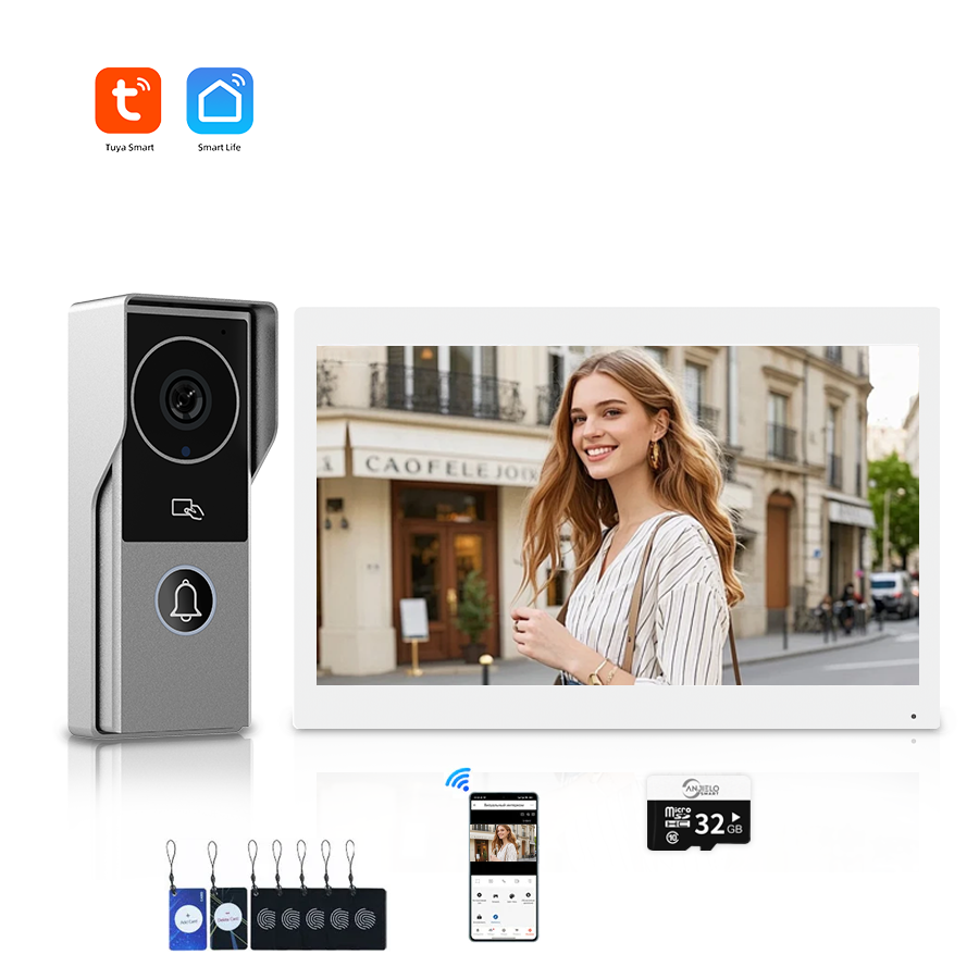 ANJIELOSmart Security Intercom System with 1080P 7/10-inch Touch Screen and Waterproof Door Phone, 140° Ultra-wide-angle Monitoring For Home