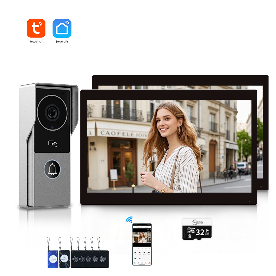 ANJIELOSmart Security Intercom System with 1080P 7/10-inch Touch Screen and Waterproof Door Phone, 140° Ultra-wide-angle Monitoring For Home