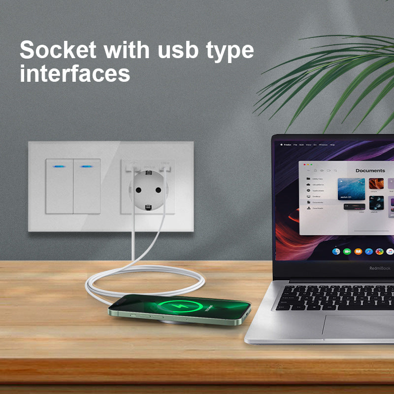 AnjieloSmart 220V 16A wall socket with toggle switch and USB port, 153*86 glass panel with light switch