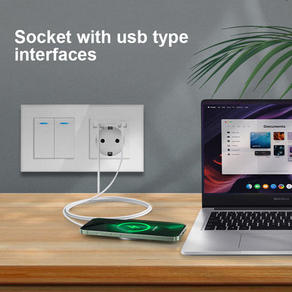 AnjieloSmart 220V 16A wall socket with toggle switch and USB port, 153*86 glass panel with light switch