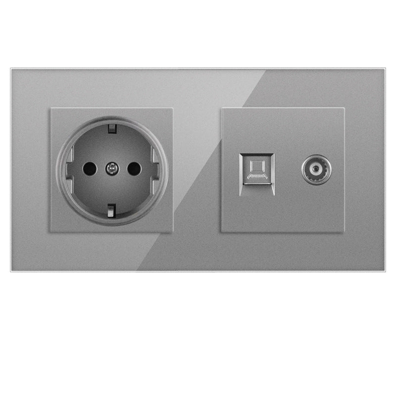 AnjieloSmart European standard 86mm German-style socket + CAT3 TV RJ45 tempered glass wall connector + computer internet