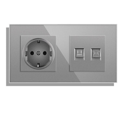 AnjieloSmart 153*86mm double wall socket with EU plug, TV and CAT5 internet RJ45 computer connection.