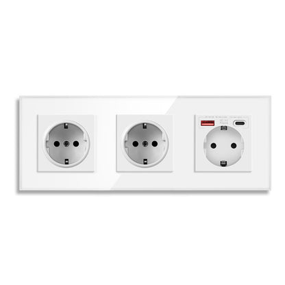 AnjieloSmart European standard German-style USB Type-C wall power socket, 86mm type, 16A, concealed installation, 20W, European standard, glass panel