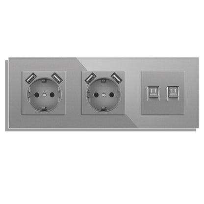 AnjieloSmart Type 82 European standard socket, German style, with USB port, TV/CAT6 internet RJ45 computer connection, and glass frame.