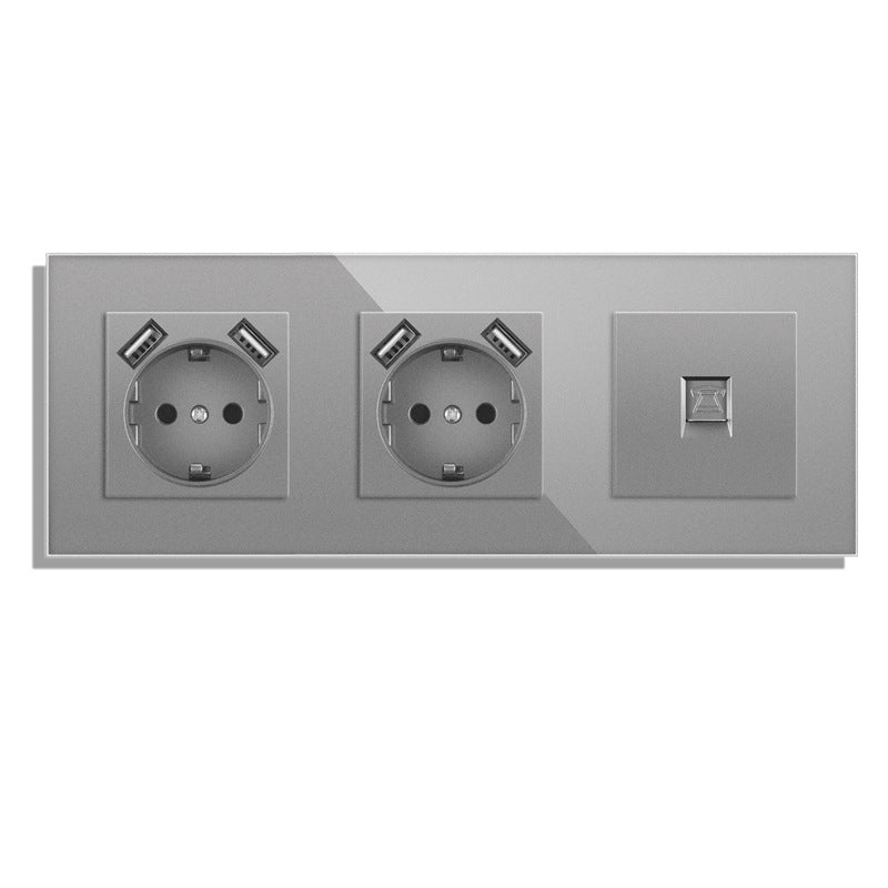 AnjieloSmart Type 82 European standard socket, German style, with USB port, TV/CAT6 internet RJ45 computer connection, and glass frame.
