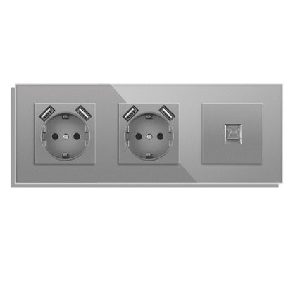AnjieloSmart Type 82 European standard socket, German style, with USB port, TV/CAT6 internet RJ45 computer connection, and glass frame.