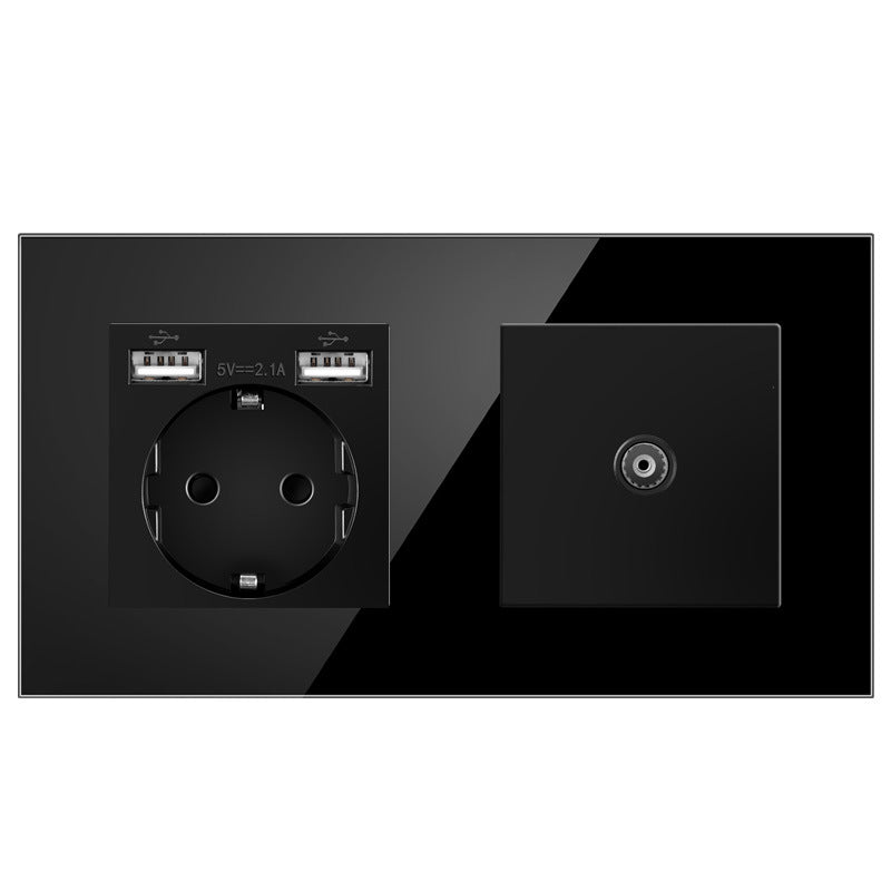 AnjieloSmart European standard 86mm German-style socket + CAT3 TV RJ45 tempered glass wall connector + computer internet
