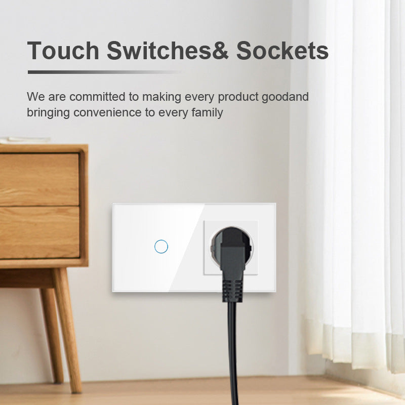 AnjieloSmart European standard Russian style touch sensor switch with socket, crystal glass panel wall switch and socket.