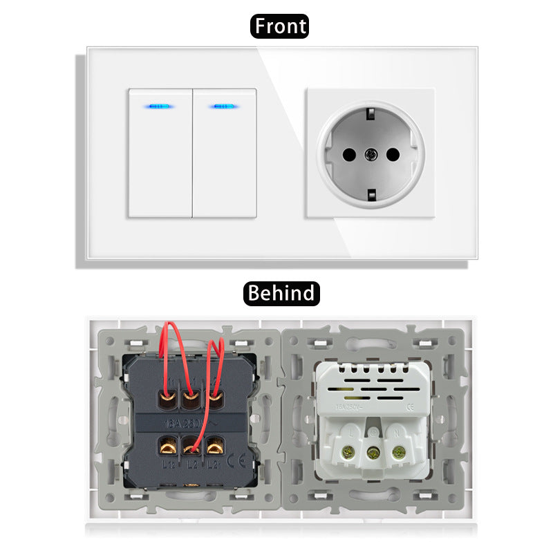 AnjieloSmart 220V 16A wall socket with toggle switch and USB port, 153*86 glass panel with light switch