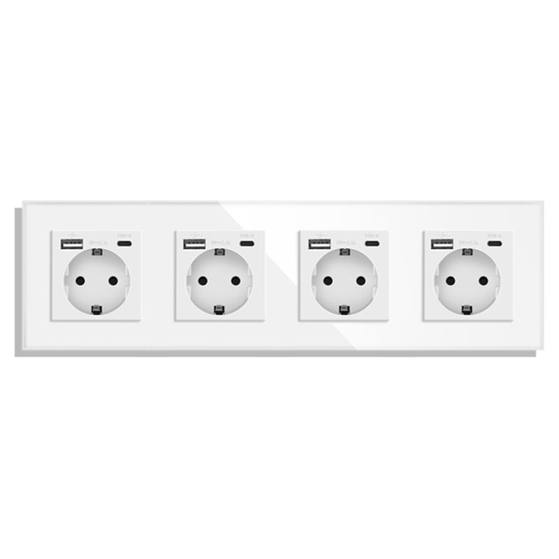 AnjieloSmart Type 82 European standard German-style USB Type-C integrated wall power socket, 16A, concealed mounting, glass panel.