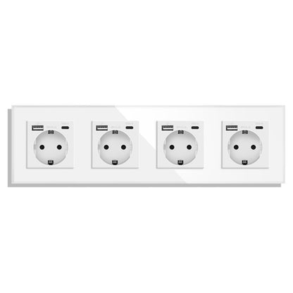 AnjieloSmart Type 82 European standard German-style USB Type-C integrated wall power socket, 16A, concealed mounting, glass panel.