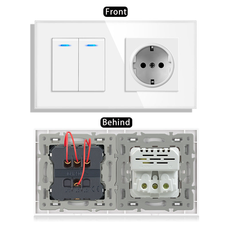 AnjieloSmart 220V 16A wall socket with toggle switch and USB port, 153*86 glass panel with light switch