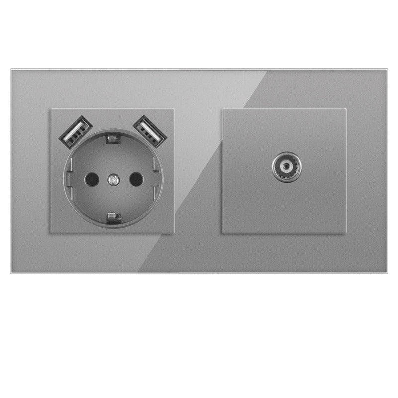 AnjieloSmart European standard 86mm German-style socket + CAT3 TV RJ45 tempered glass wall connector + computer internet