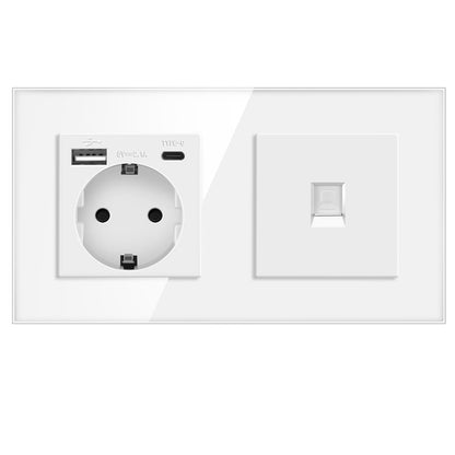 AnjieloSmart European standard 86mm German-style socket + CAT3 TV RJ45 tempered glass wall connector + computer internet