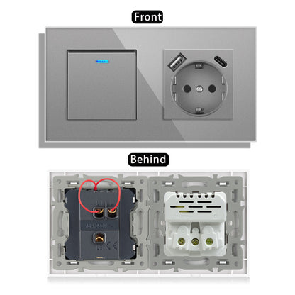 AnjieloSmart 220V 16A wall socket with toggle switch and USB port, 153*86 glass panel with light switch