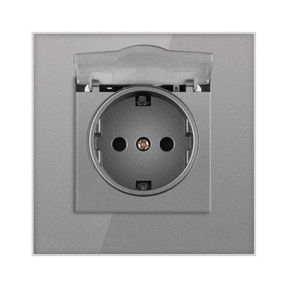 AnjieloSmart 86-type European standard German-style waterproof switch and socket, 16A power outlet, with tempered glass panel, suitable for kitchens and bathrooms.