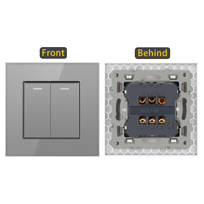 AnjieloSmart European standard 86-type wall switch, tempered glass panel, embedded single-gang multi-way rocker switch