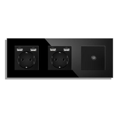 AnjieloSmart Type 82 European standard socket, German style, with USB port, TV/CAT6 internet RJ45 computer connection, and glass frame.