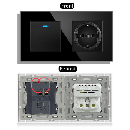 AnjieloSmart 220V 16A wall socket with toggle switch and USB port, 153*86 glass panel with light switch